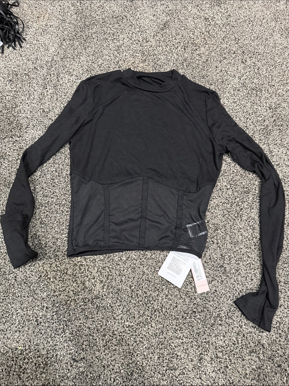 Women's Long Sleeve Black Mesh-Accent Crewneck Top